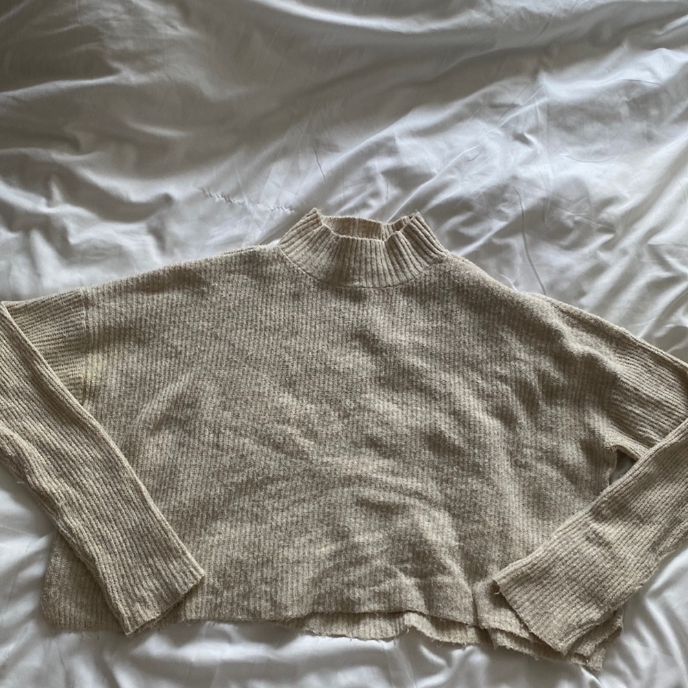 Cream mock neck cropped sweater